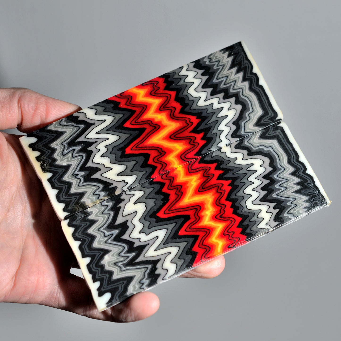 Handmade micarta-style composite handle scales in black, white and red layered colors for knife making #04