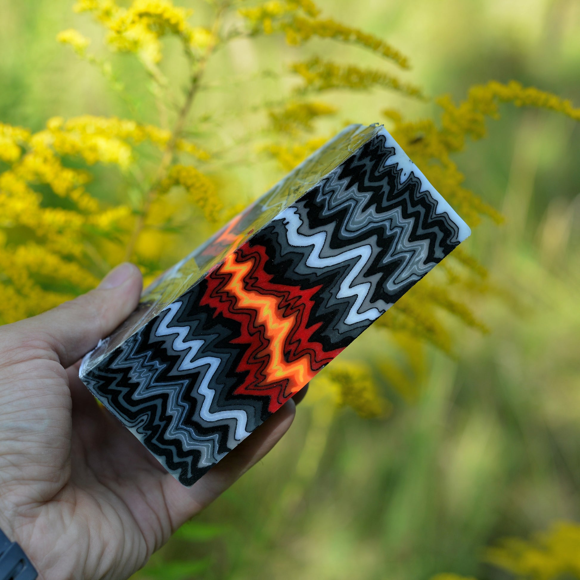 Handmade micarta-style composite block in black, white, gray and red colors for custom knife handle making #04