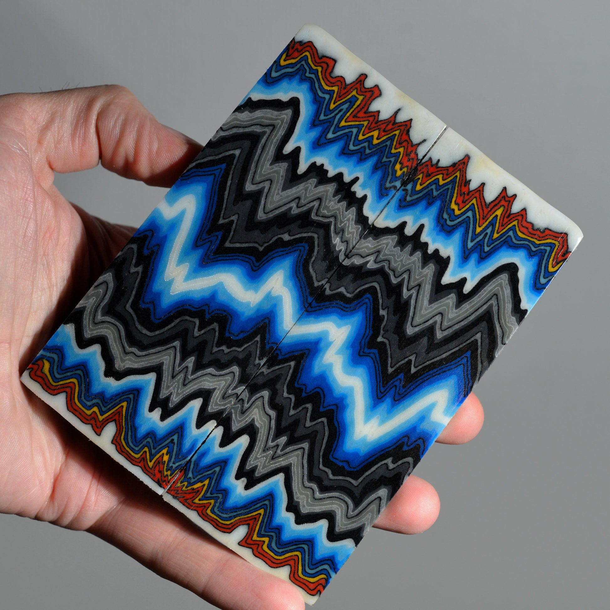 Handmade layered composite scales with blue, black, and grey wave pattern — knife handle material set
