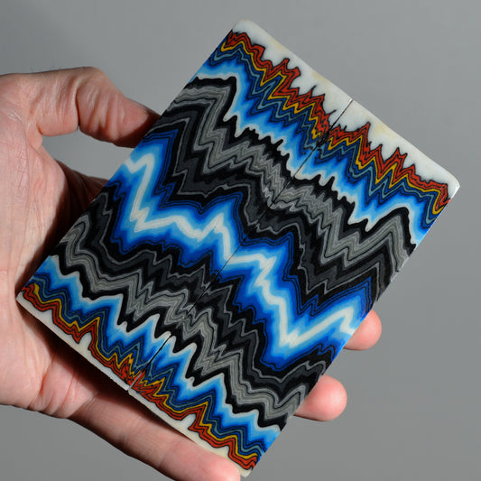 Handmade layered composite scales with blue, black, and grey wave pattern — knife handle material set