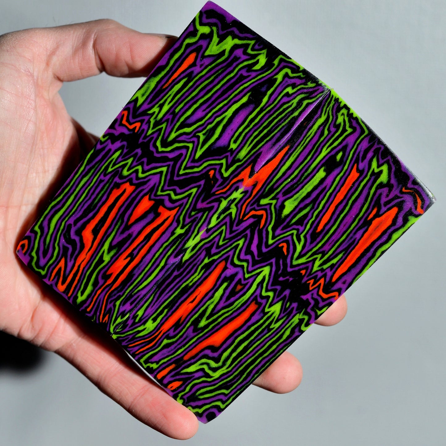 Colorful neon handmade micarta knife handle material with bold zigzag layers