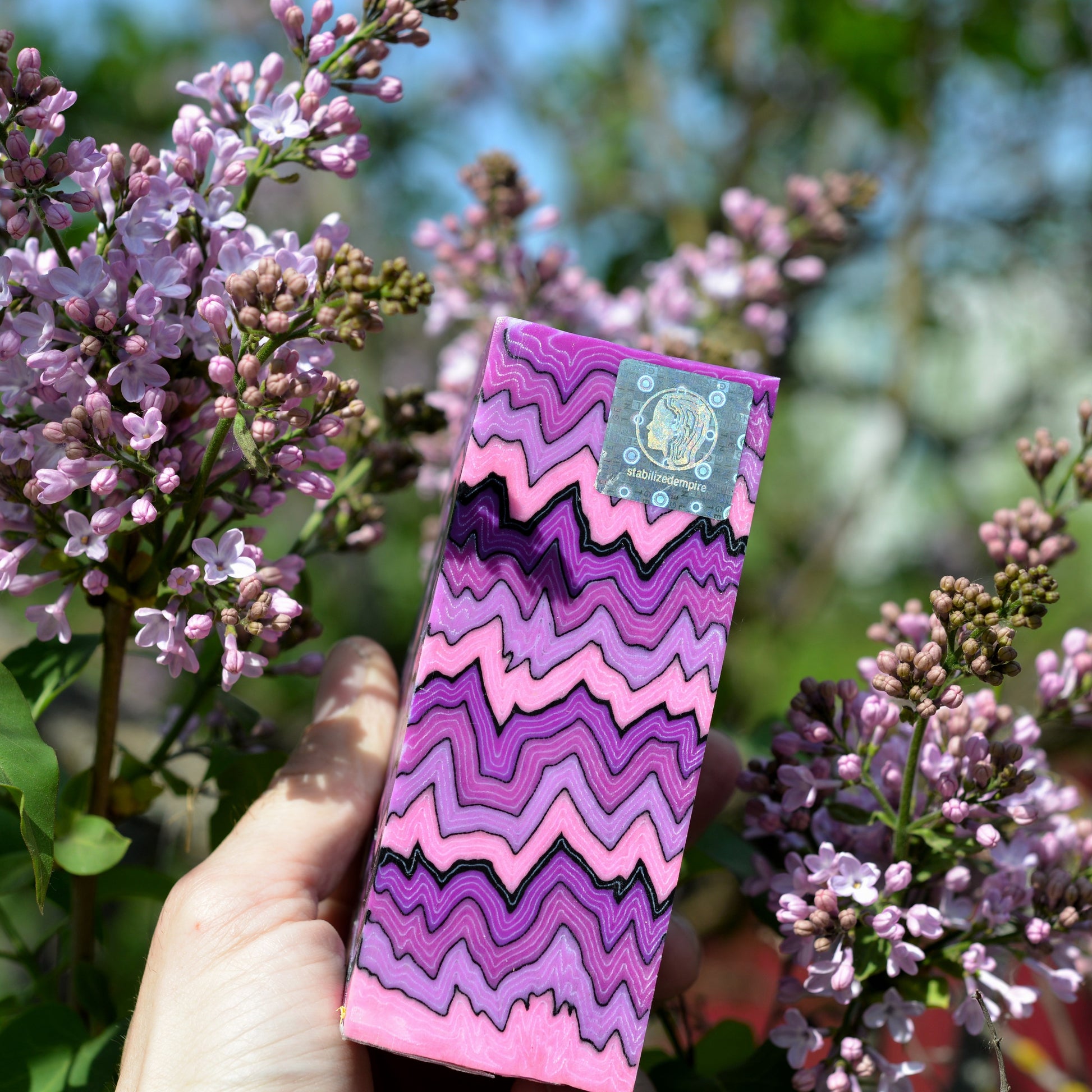 Purple and pink layered composite block for knife handles #06