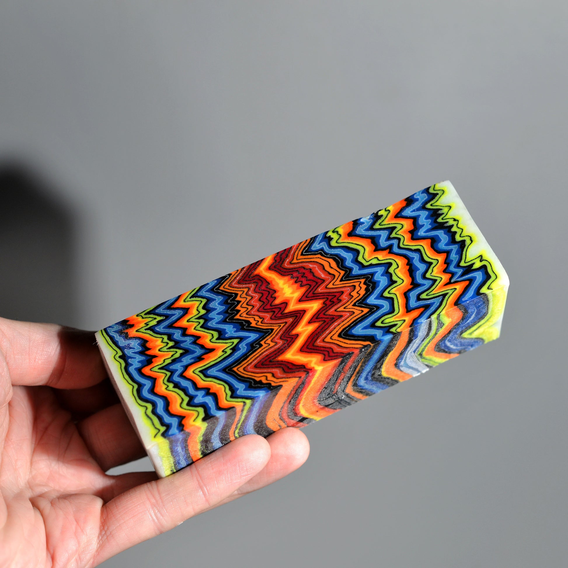 Handmade micarta-style composite block in multicolor rainbow pattern for  knife handle making #02