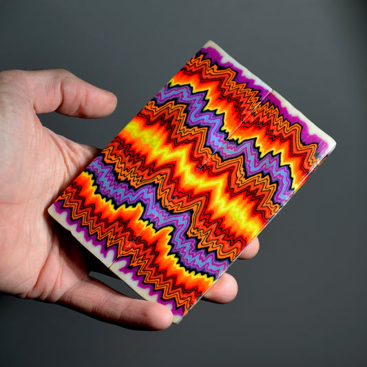 Handmade micarta-style composite handle scales in red, orange and purple colors for custom knife making #01